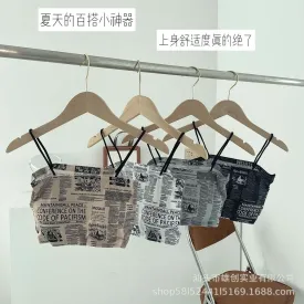 Pack Of 2 New Fashion Newspaper Printed Seamless Top Back Wrap Padded Bra For Girls & Women 822