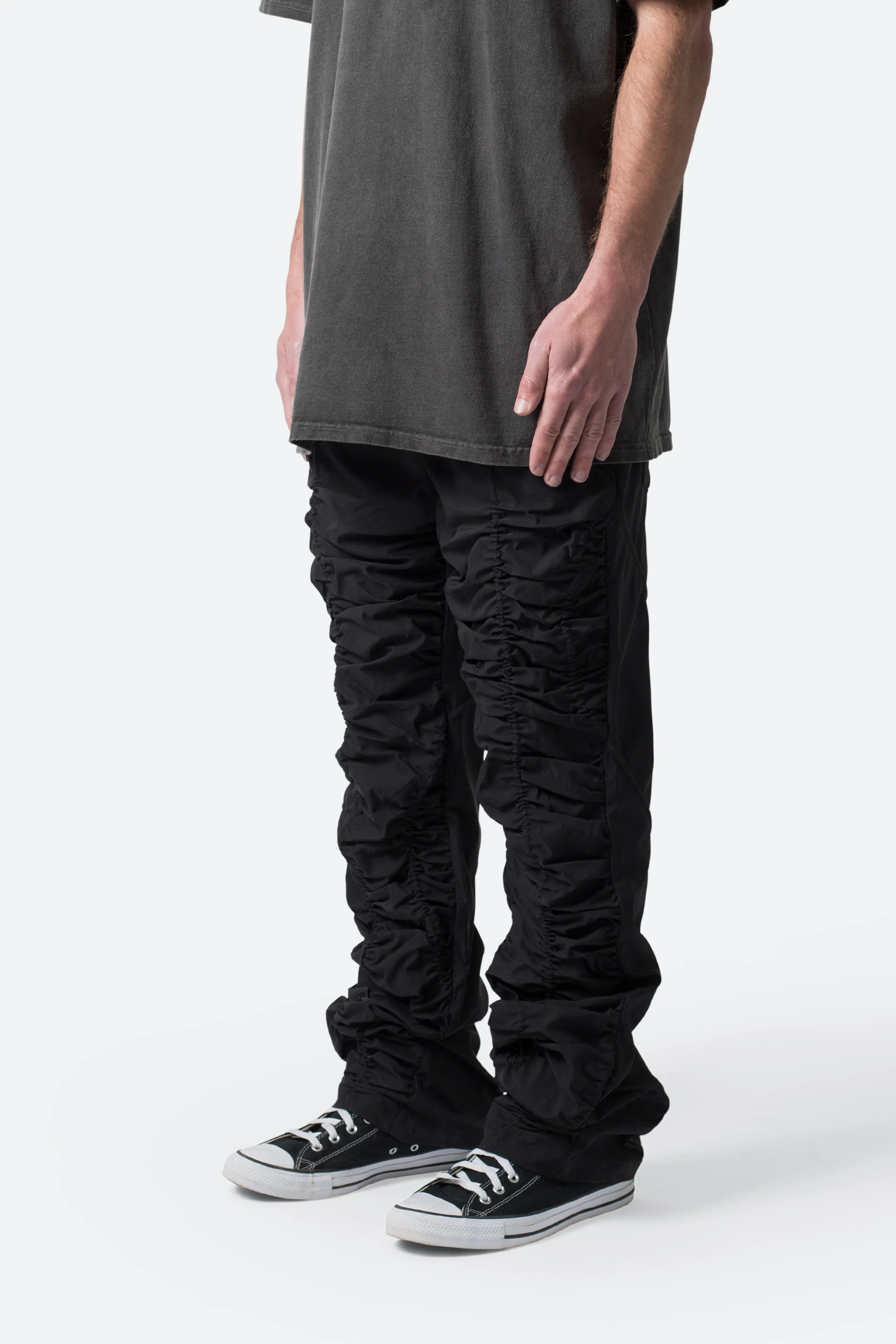 Ruched Stacked Drawcord Pants - Black