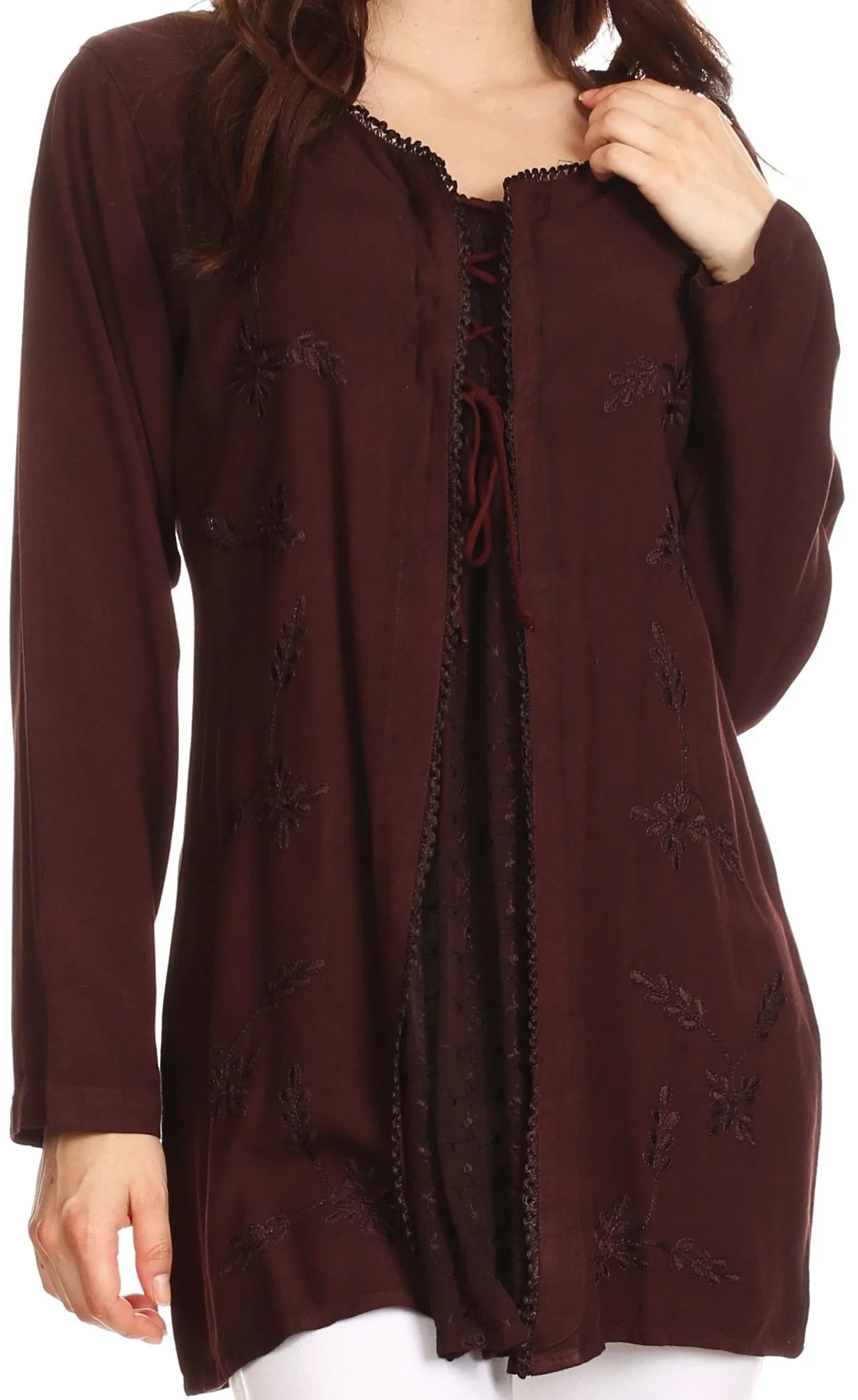 Sakkas Caylyan Long Adjustable Embroidered Long Sleeve Blouse With Corset Top