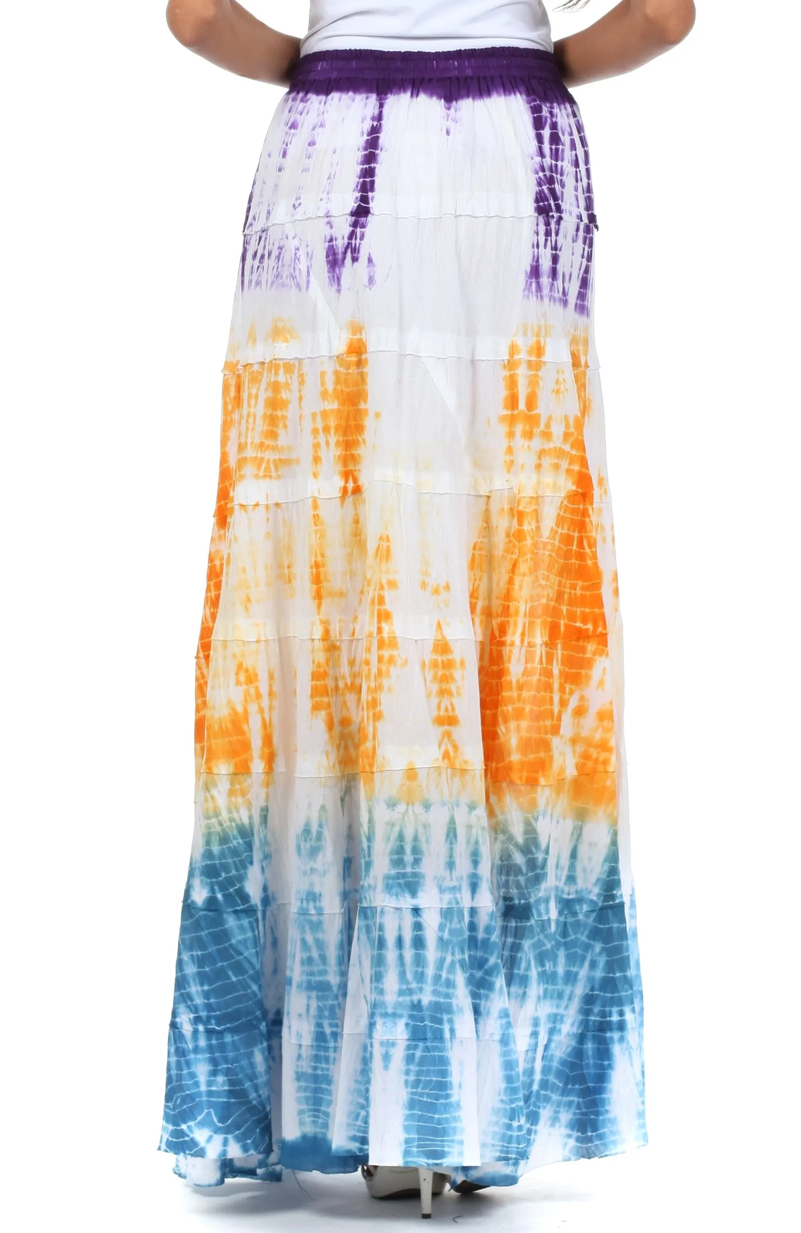 Sakkas Raw Edge Tie Dye Gypsy Boho Peasant Long Cotton Skirt