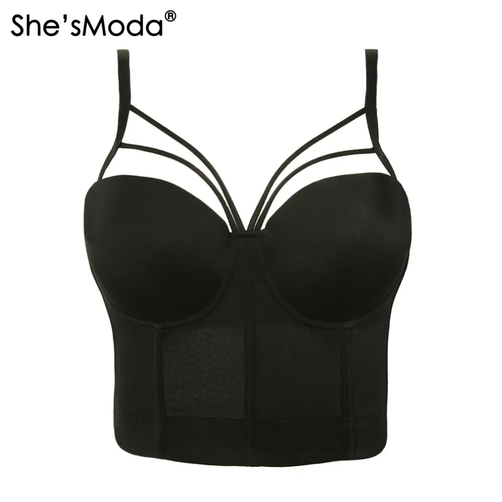 She'sModa Basic Smooth Cut Cross Spandex Push Up Bralet Women's Bustier Bra Cropped Top Vest Plus Size