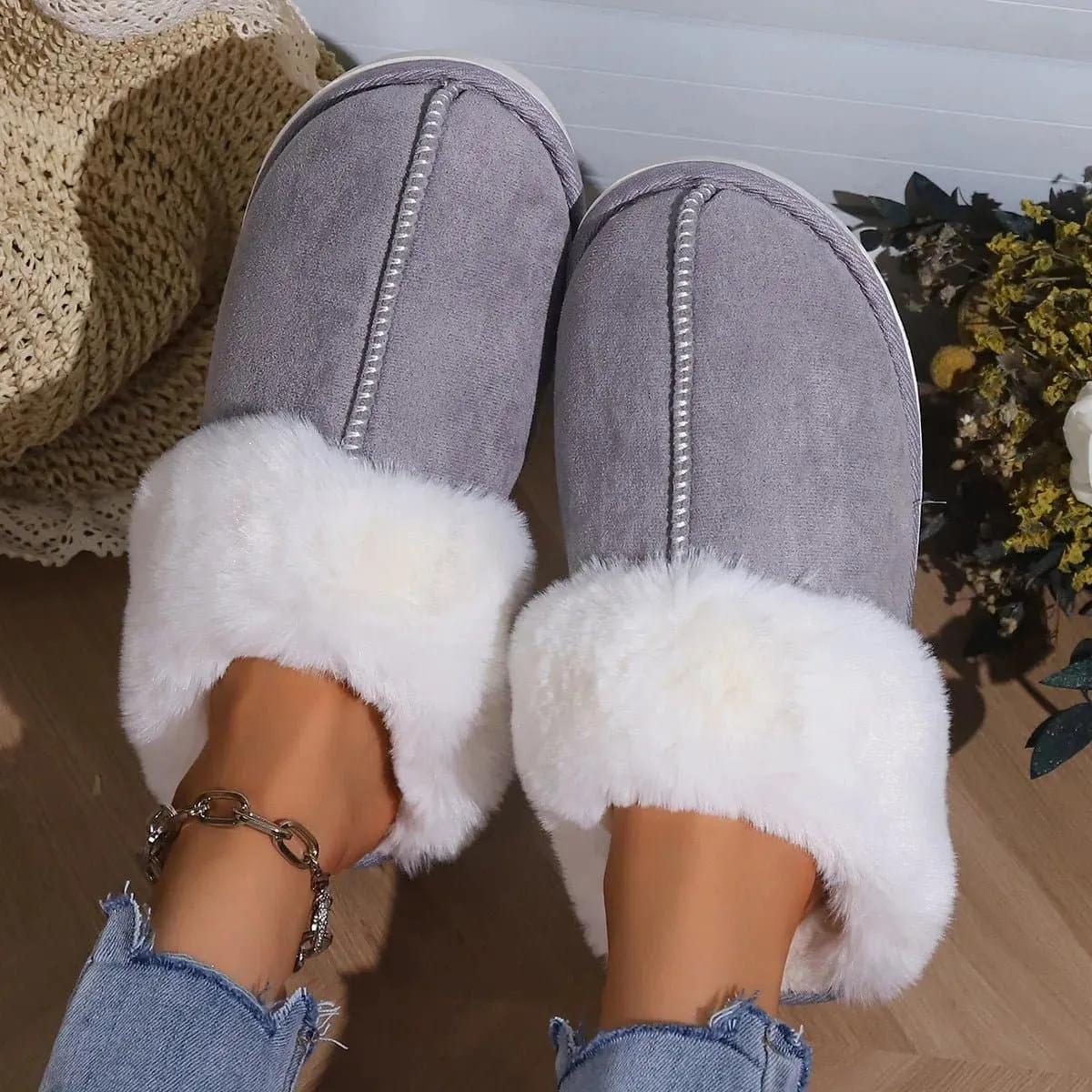 Soft Sole Plush Cotton Slippers - Warm, Cozy, and Stylish for Indoor Comfort