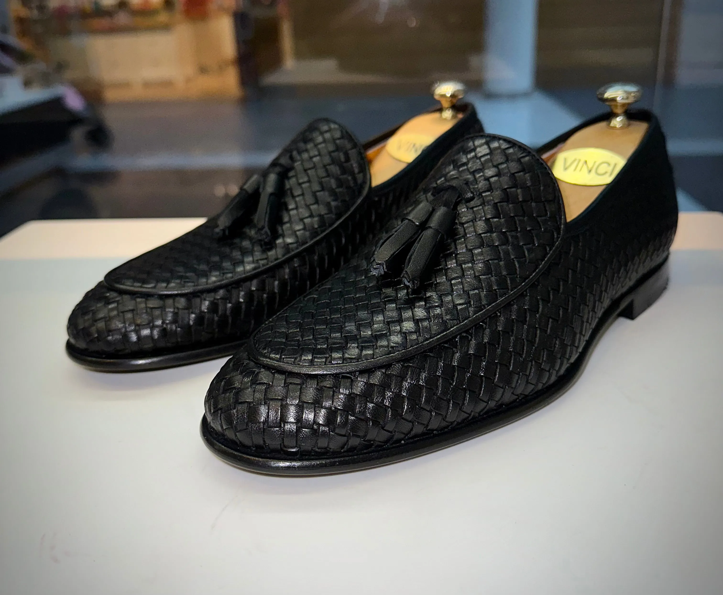 The Mclean Shoe Black Leather Woven Tassel Loafer Men  Shoe