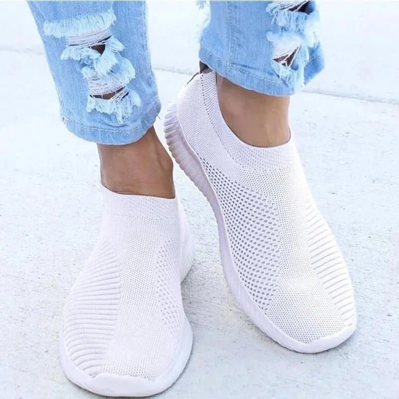 Vulcanized Slip-On Flat Shoes - Comfortable Cotton Fabric Flats