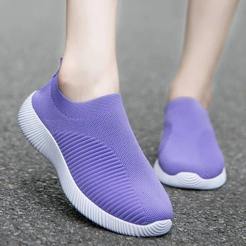 Vulcanized Slip-On Flat Shoes - Comfortable Cotton Fabric Flats