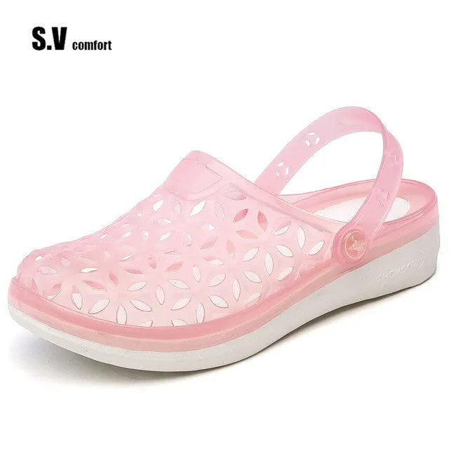 Women Beach Shoes Fretwork Ladies Casual Sandals Flat With Water Shoes Sandals Outdoor Walking Peep Toe Stappy Clog Garden