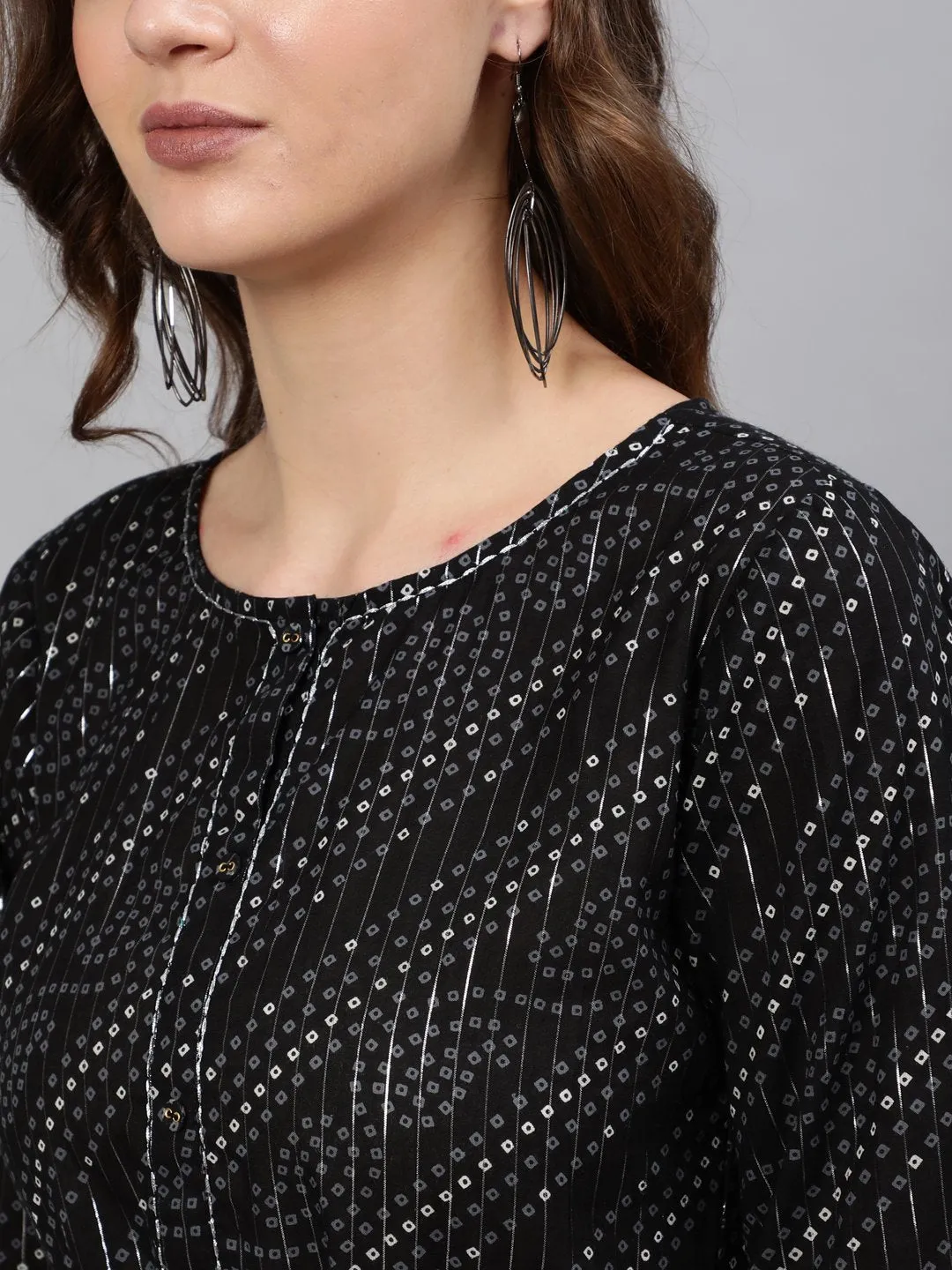 Women Black Embroidered Dress With Three Quarter Sleeves