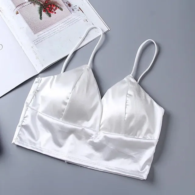 Women Sexy Crop Tops Bra Satin Tube Solid Summer Camis Fashion Camisoles Seamless Basic Tight Z264