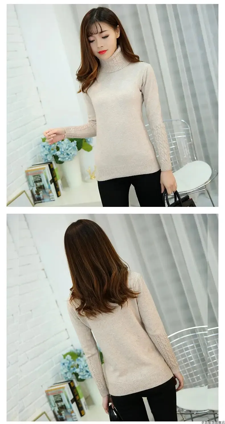 Women Sweater Turtleneck Pullovers Autumn Winter Sweaters New 2023 Long Sleeves Thick Warm Female Sweater Khaki