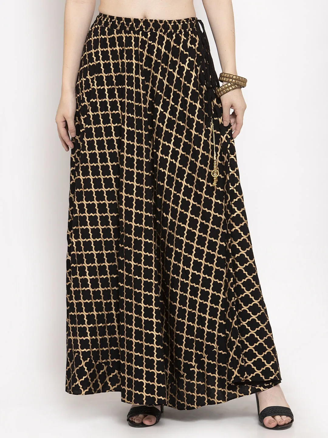 Women'S Black Printed Rayon Skirt