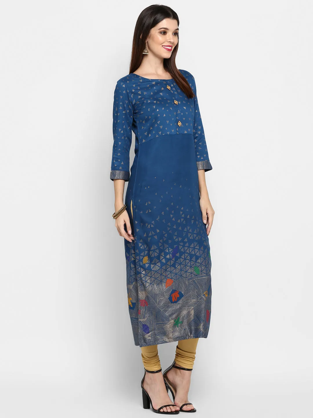 Women'S Dark Aqua Color Rayon Straight Kurta Only