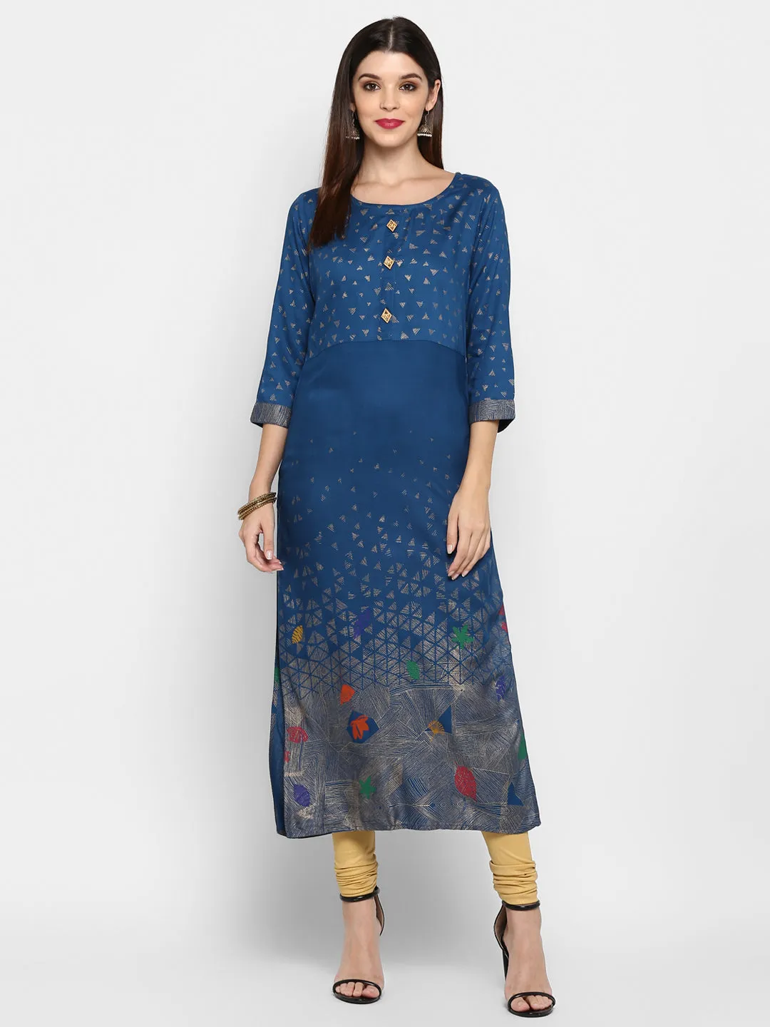 Women'S Dark Aqua Color Rayon Straight Kurta Only