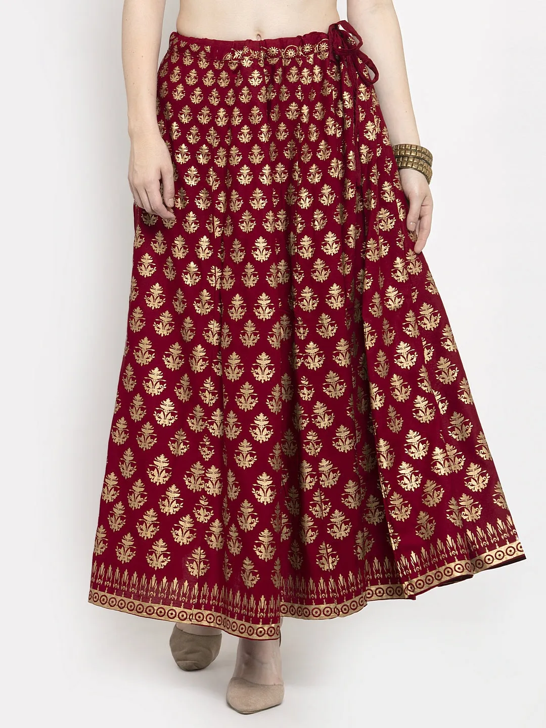 Women'S Maroon Floral Printed Rayon Skirt