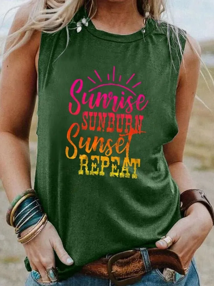 Women's Summer Tank Tops - Casual Letter Print Sleeveless Shirt