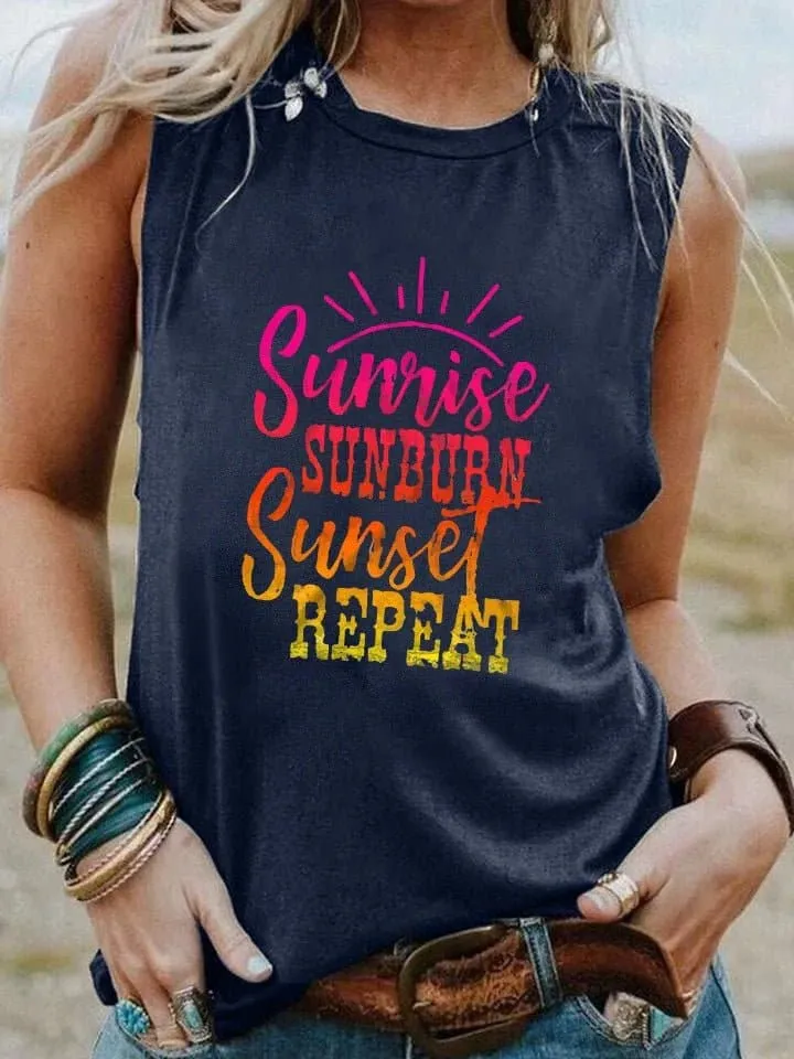 Women's Summer Tank Tops - Casual Letter Print Sleeveless Shirt