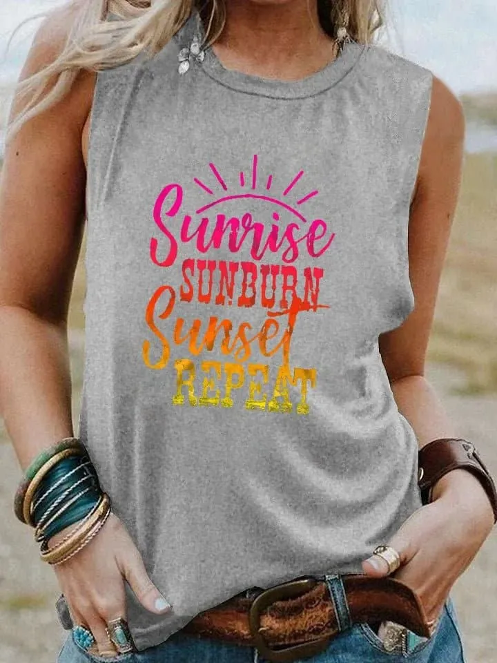 Women's Summer Tank Tops - Casual Letter Print Sleeveless Shirt