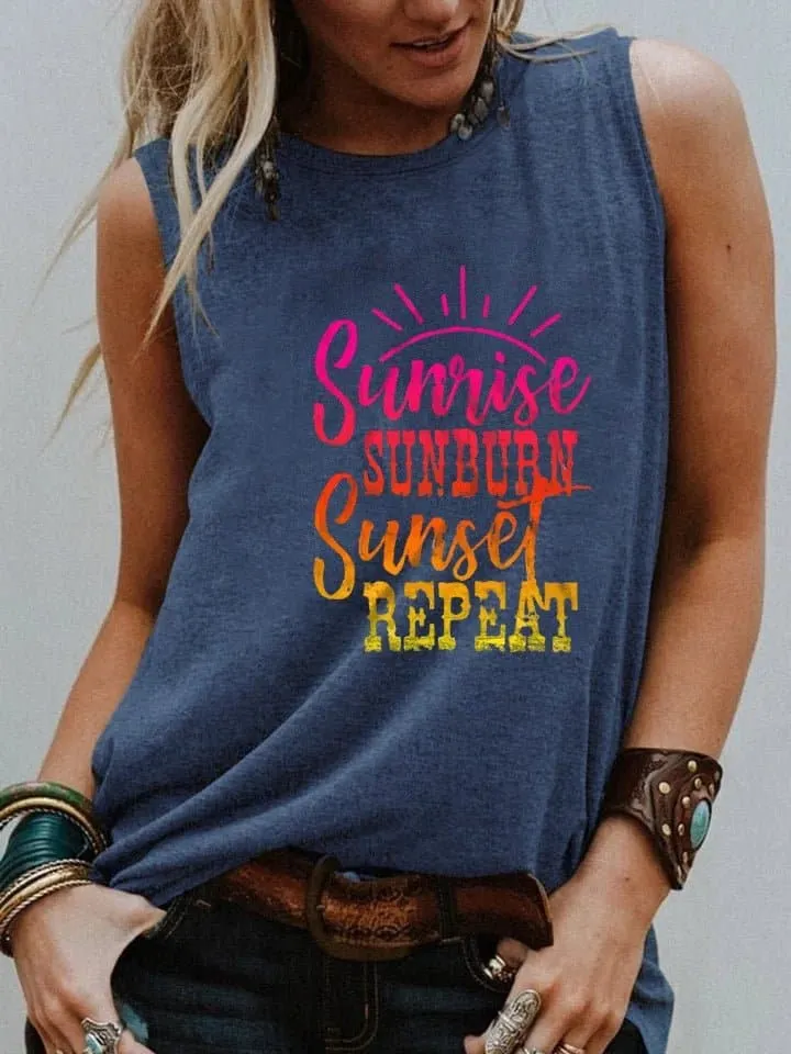 Women's Summer Tank Tops - Casual Letter Print Sleeveless Shirt