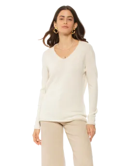 Women's Ultra-Light Cashmere V-Neck Sweater Milk White